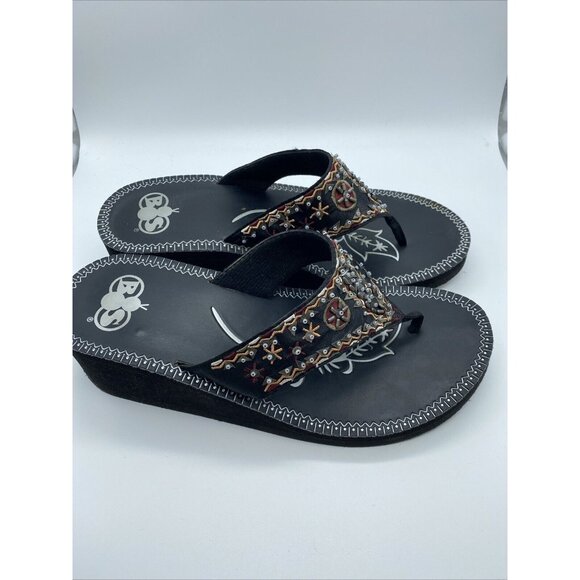 Boos Thong Sandals Women’s Black Beaded Aztec Summer Rubberized Size 9M - Picture 3 of 11